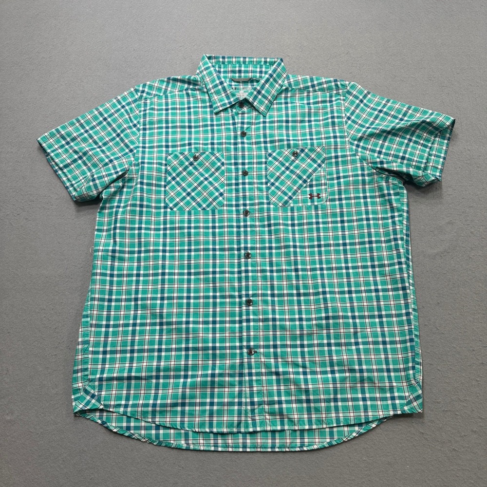 Under Armour Shirt Men's XL Green Plaid HeatGear Loose Fit Button Down Western